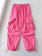 Large pocket sports cargo pants, loose casual drawstring straight fast