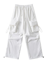 Large pocket sports cargo pants, loose casual drawstring straight fast