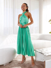 Women's halter neck pleated elegant dress