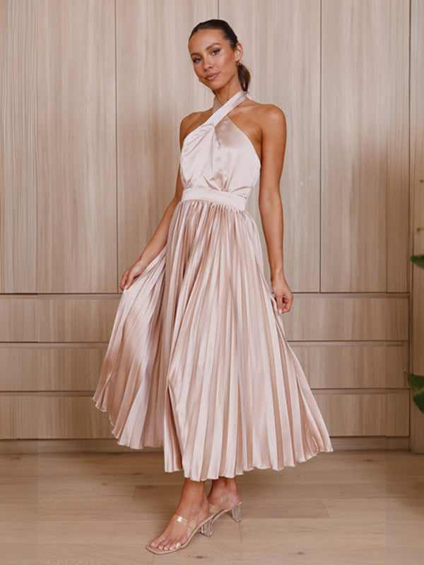 Women's halter neck pleated elegant dress