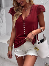 Women's V-neck patchwork lace sleeves knitted top