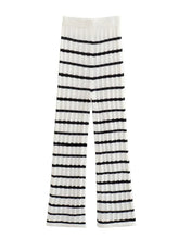 Women's new retro casual V-neck strappy striped top + striped pants knitted suit