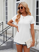 Women's round neck slit short sleeve loose T-shirt top