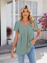 Women's Square Neck Bell Sleeve Pleated Short Sleeve Loose T-Shirt