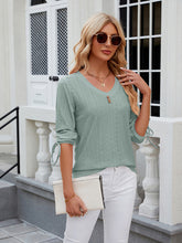 Women's V-neck three-quarter sleeve button drawstring loose T-shirt top