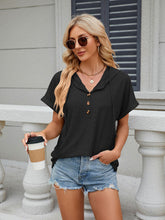 Women's buttoned hooded drawstring short-sleeved T-shirt top