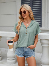 Women's buttoned hooded drawstring short-sleeved T-shirt top