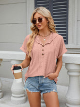 Women's buttoned hooded drawstring short-sleeved T-shirt top