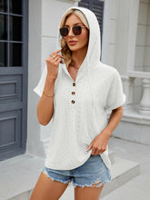 Women's buttoned hooded drawstring short-sleeved T-shirt top