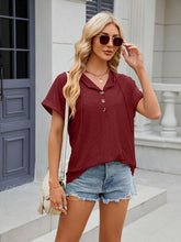 Women's buttoned hooded drawstring short-sleeved T-shirt top