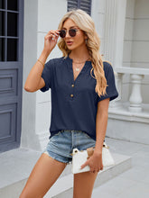 Women's V-neck button solid color circle loose short-sleeved T-shirt