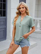 Women's V-neck button solid color circle loose short-sleeved T-shirt