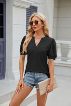 Women's V-neck puff sleeve pleated short-sleeved loose T-shirt