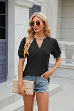 Women's V-neck puff sleeve pleated short-sleeved loose T-shirt