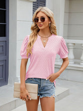 Women's V-neck puff sleeve pleated short-sleeved loose T-shirt