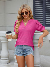 Women's V-neck puff sleeve pleated short-sleeved loose T-shirt