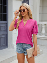 Women's V-neck puff sleeve pleated short-sleeved loose T-shirt