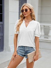 Women's V-neck puff sleeve pleated short-sleeved loose T-shirt