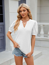 Women's V-neck puff sleeve pleated short-sleeved loose T-shirt