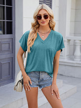 Women's V-neck solid color casual short-sleeved T-shirt top