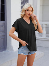 Women's V-neck solid color casual short-sleeved T-shirt top