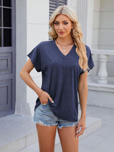 Women's V-neck solid color casual short-sleeved T-shirt top