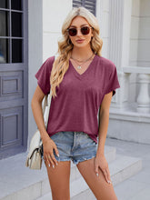 Women's V-neck solid color casual short-sleeved T-shirt top