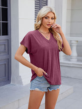 Women's V-neck solid color casual short-sleeved T-shirt top