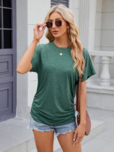 Women's round neck pleated solid color short-sleeved loose T-shirt top