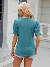 Women's V-neck drawstring pleated solid color short-sleeved loose T-shirt