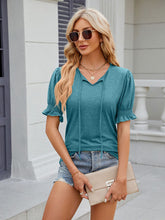 Women's V-neck drawstring pleated solid color short-sleeved loose T-shirt