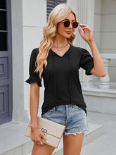 Women's V-neck drawstring pleated solid color short-sleeved loose T-shirt