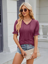 Women's V-neck drawstring pleated solid color short-sleeved loose T-shirt