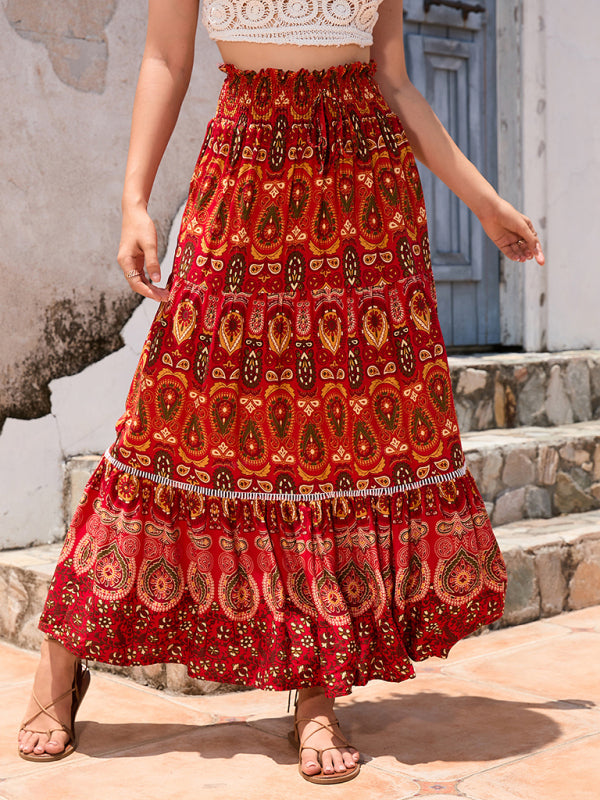 New Women's Bohemian Hollow Printed Patchwork Skirt