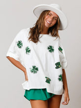 Women's St. Patrick's four-leaf clover sequined top loose T-shirt