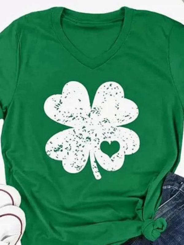 Women's St. Patrick's Day lucky shamrock print T-shirt