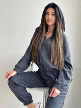 New long sleeve hooded zipper women's trousers suit two piece set