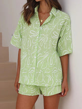 New casual holiday short-sleeved cardigan + shorts printed home two-piece set