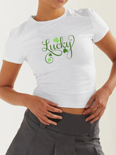 Women's St. Patrick's Day Green Leaf Print Round Neck Short T-Shirt (Multiple Pictures Available)