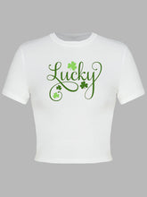 Women's St. Patrick's Day Green Leaf Print Round Neck Short T-Shirt (Multiple Pictures Available)