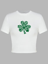 Women's St. Patrick's Day Green Leaf Print Round Neck Short T-Shirt (Multiple Pictures Available)