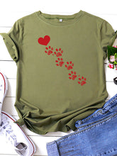 New women's casual love animal footprint casual cotton short-sleeved T-shirt