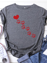 New women's casual love animal footprint casual cotton short-sleeved T-shirt