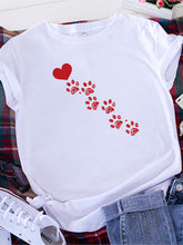 New women's casual love animal footprint casual cotton short-sleeved T-shirt