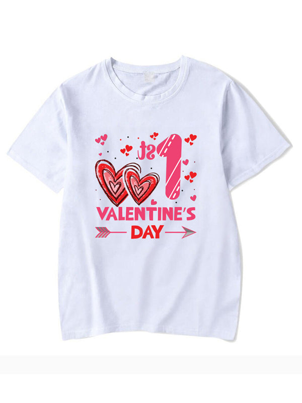 Women's new Valentine's Day printed T-shirt round neck short-sleeved top