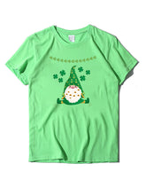 Women's New Hat Old Man Clover Print St. Patrick's Day Short Sleeve T-Shirt