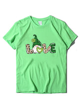 Women's new leopard print love + clover print St. Patrick's Day short-sleeved T-shirt