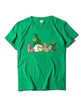 Women's new leopard print love + clover print St. Patrick's Day short-sleeved T-shirt