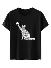 New women's T-shirt cat clover print short-sleeved T-shirt