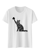 New women's T-shirt cat clover print short-sleeved T-shirt